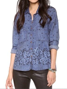 Free People Dottie Over You Chambray Floral Top